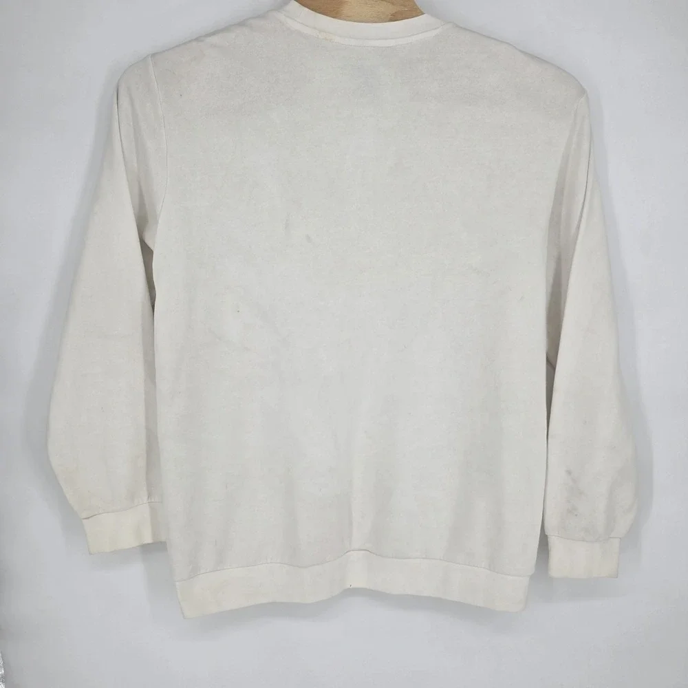 Adidas Worldwide Crewneck Sweatshirt Men XL Cream White Pullover Print 3 Stripes